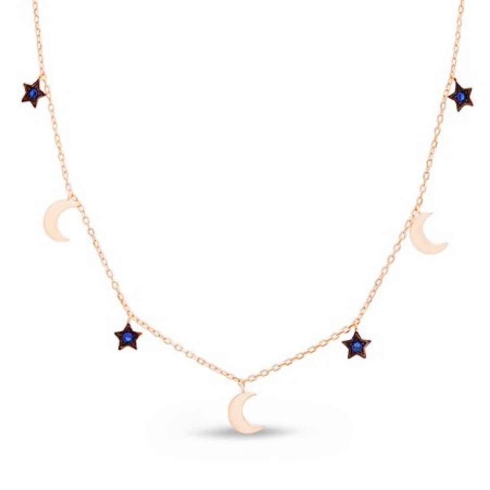 Cubic Zirconia & Two-Tone Crescent Moon Necklace